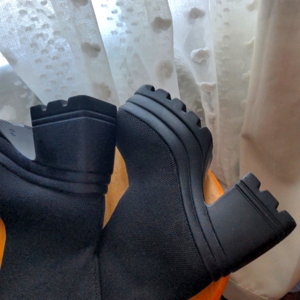 Black Platform Heeled Tall Sock Boots Luggs